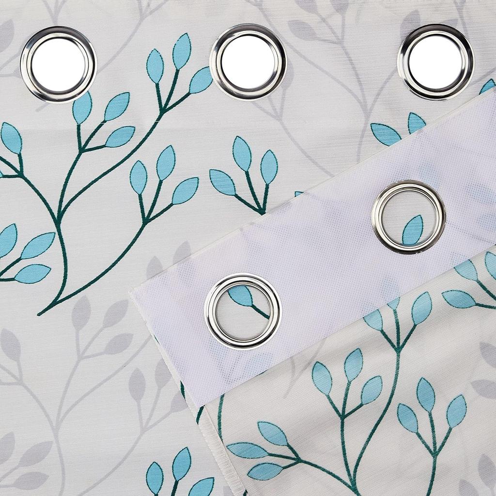 Pack of 2 Polyester Leaf Print Window Curtain Regular Print 135 GSM , White & Blue