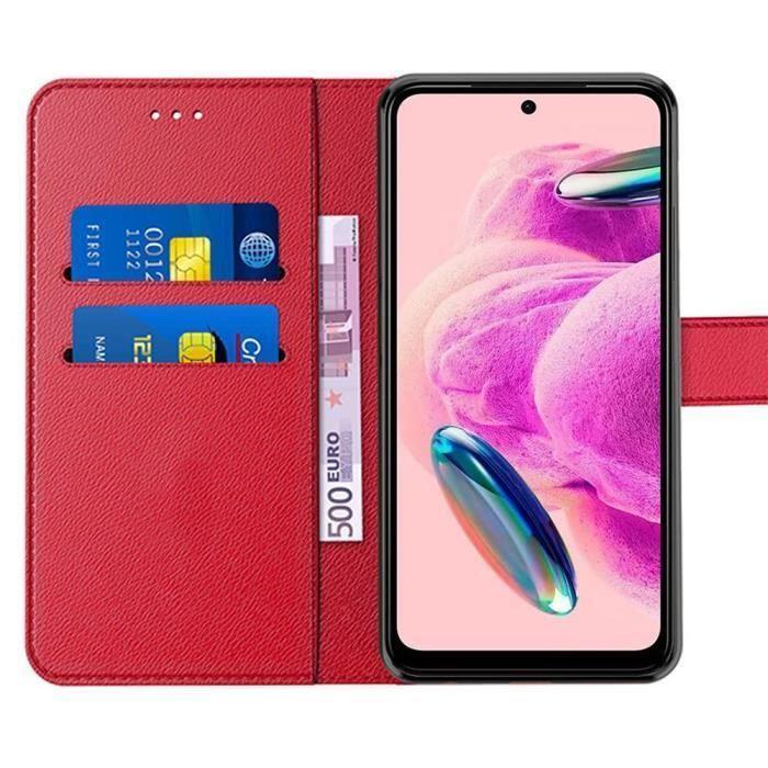 Housse - E.F.Connection - pour Xiaomi Redmi Note 12S - Rouge - Antichoc - Cuir PU + 2 Verres Trempés
