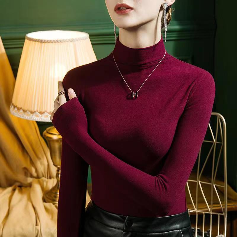 Autumn-Winter 2023 Women's Slim Fit Double-Sided Velvet Turtleneck Heating Long Sleeve Top