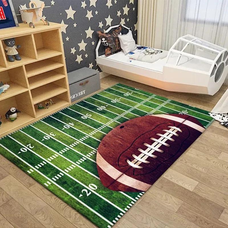 3D Football Basketball Field Floor Mat Large Anti-Slip Carpet for Kids' Room Bedroom Washable Rug for Play Area Boy's Decor
