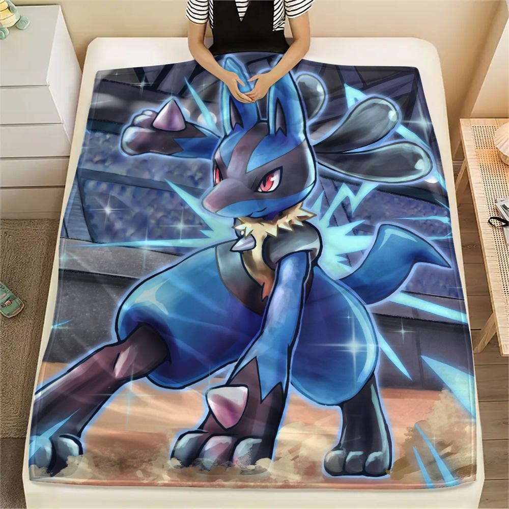 Lucario 4 Print Flannel Blanket, High quality Comfortable for All Seasons, Home Decor, Warmth and Comfort