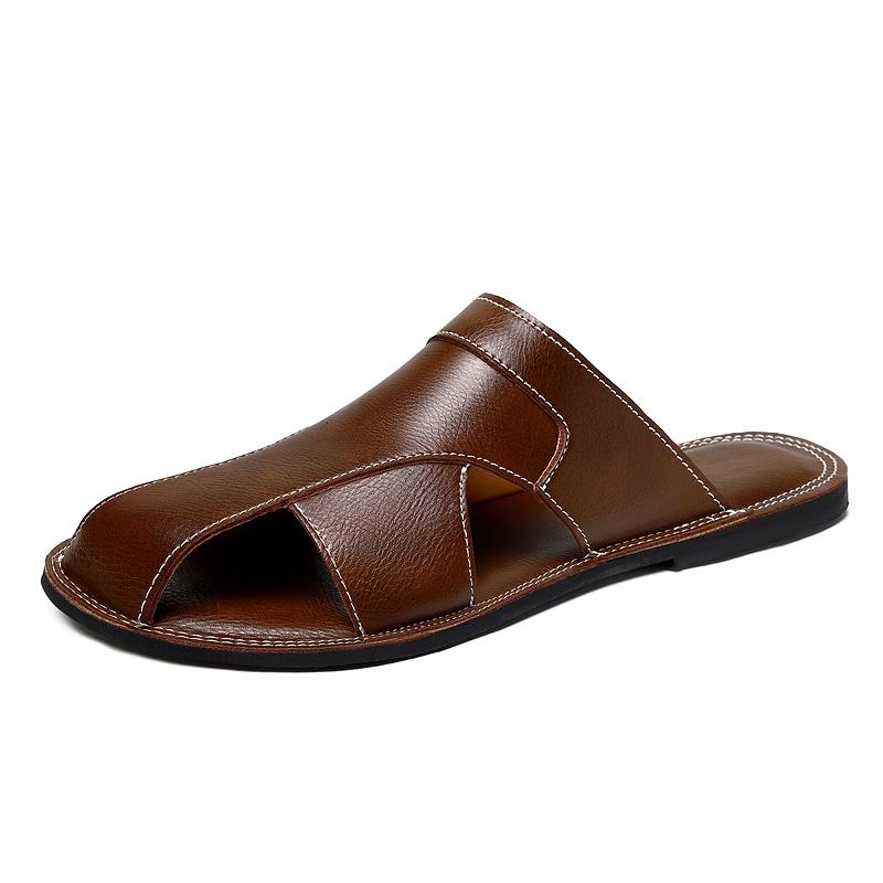 Outdoor Casual Men's Slippers Plus Size Soft Sole Breathable Summer New Style Beach Shoes Leather Large Size Soft Bottom Sandals