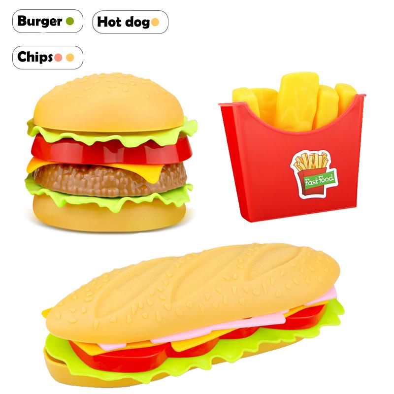 Children Simulation Kitchen Food Toys Pretend Play Hamburger Dog French Fries Cooking Toy Play House Educational Toys For Kid