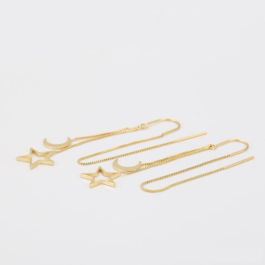 14K Gold Plated Long Cercei Earrings Moon and Star Design Elegant Fashion Earrings for Women