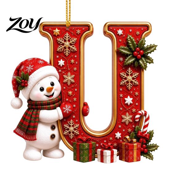 Indoor Holiday Decorations Cute Snowman Letter Christmas Ornament, 2D Flat Personalized A-Z Alphabet Clear Pattern Hanging Decor Acrylic Pendant