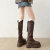 Queen Fan Black Retro Thick-soled Heightening Boots Women's 2025 New Summer Skinny Versatile Knight Boots