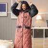 Женский стеганый халат из кораллового флиса с капюшоном - Утепленный трехслойный, Длинная зимняя пижама