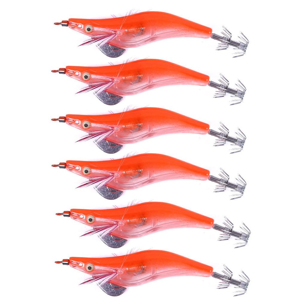 6Pcs LED Fishing Lures with Squid Hooks Squid Hook Replaceable Battery Electronic Shrimp Jigs Hard Bait Fake Lure Fish Equipment