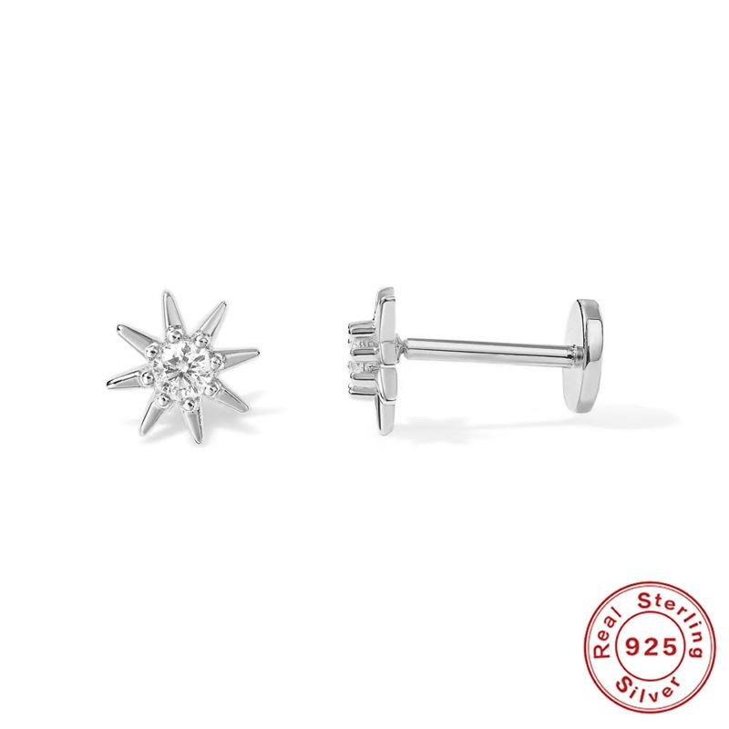 Серьги-гвоздики для пирсинга хряща из стерлингового серебра S925 с изображением дьявольского глаза, змеи и бриллиантов, смайлик, плоская головка, внутренняя резьба, 16 г