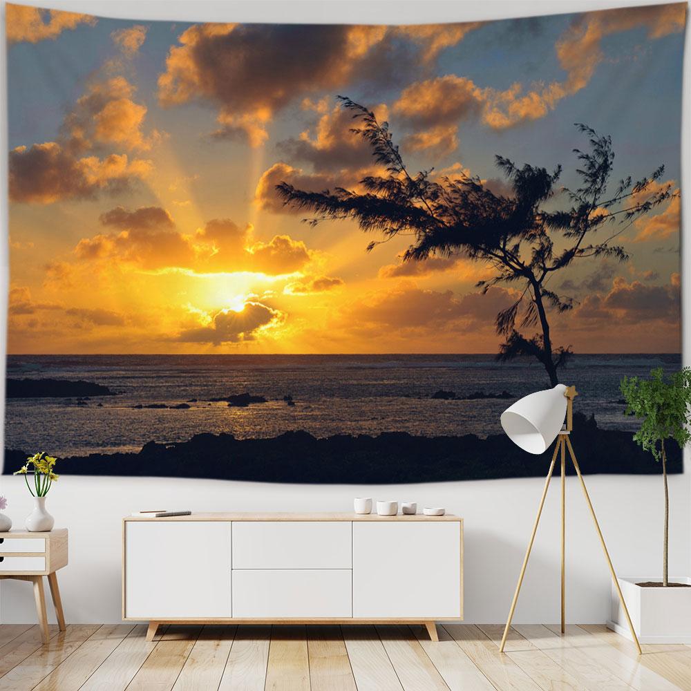 Beach Starry Tapestry Home Decor Living Room Natural Moon Sea Landscape Tapestry Fabric Hippie Wall Hanging Tapestry Tapiz