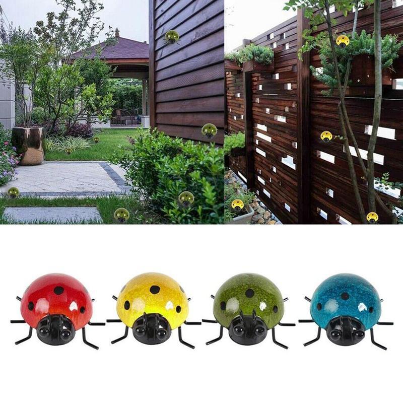 Mini Metal Ladybug Beetle Fence Hanger Wall Hanging Ornament Statue Outdoor Patio Garden Figurine Sculpture For Home Decor