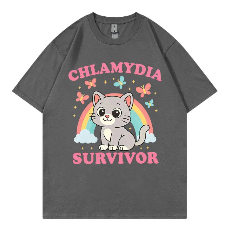 Chlamydia Survivor Funny Cat Meme Graphic T Shirts Unisex Unisex Clothing Kawai Fashion Tshirt Harajuku Y2k Short Sleeve Tshirts
