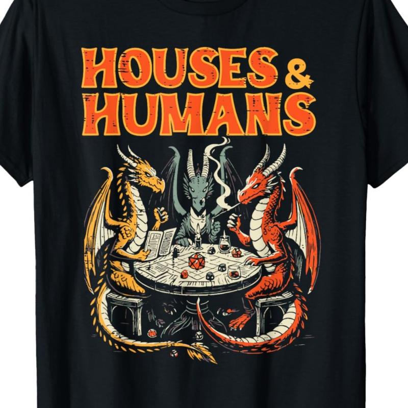 Summer Unisexs Fun DungeonsDragons Inspired Tshirt HouseHuUnisexs RPG Parody Game Player Top with Dragon and Wizard Battle Design