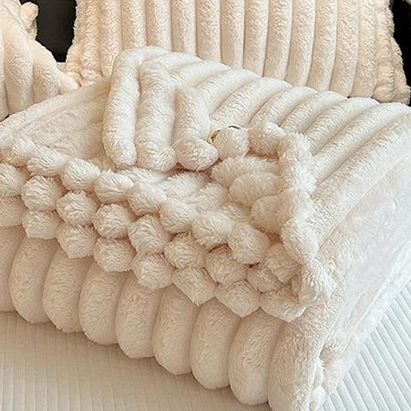 Ультрамягкий искусственный мех кролика, плед, теплое плюшевое полосатое одеяло, кондиционирующее одеяло, пушистые пледы для дивана, кресла, дивана