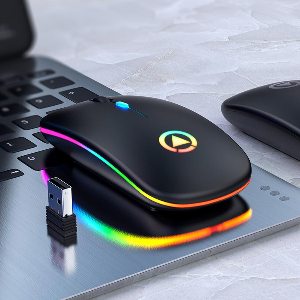 VAORLO 2.4G RGB Wireless Mouse Computer Mouse Silent Ergonomic Rechargeable Mice with LED Optical Backlit USB Mice for PC Laptop