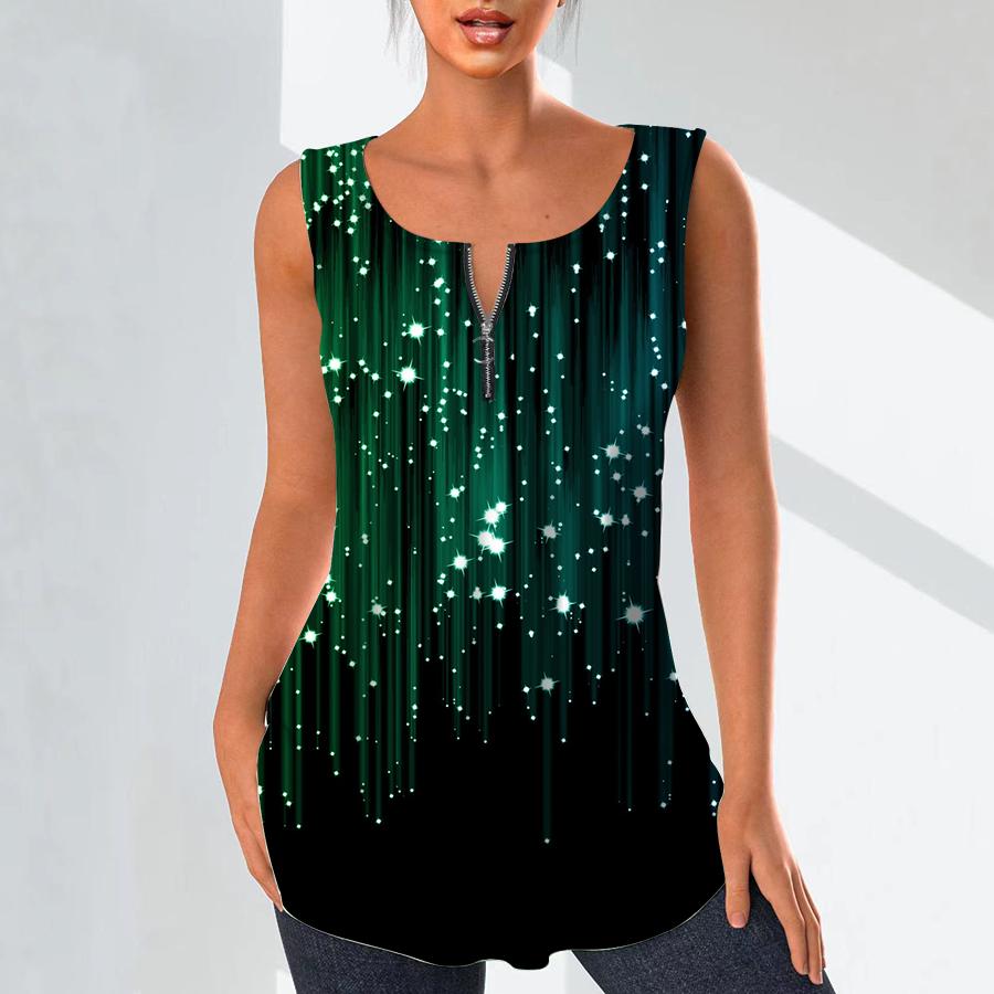 Women's Fashion V Neck Shirts Casual Tops T-shirt Ladies 3D Glowing Point Print Vest Plus Size Sleeveless Blouse Tank Tops