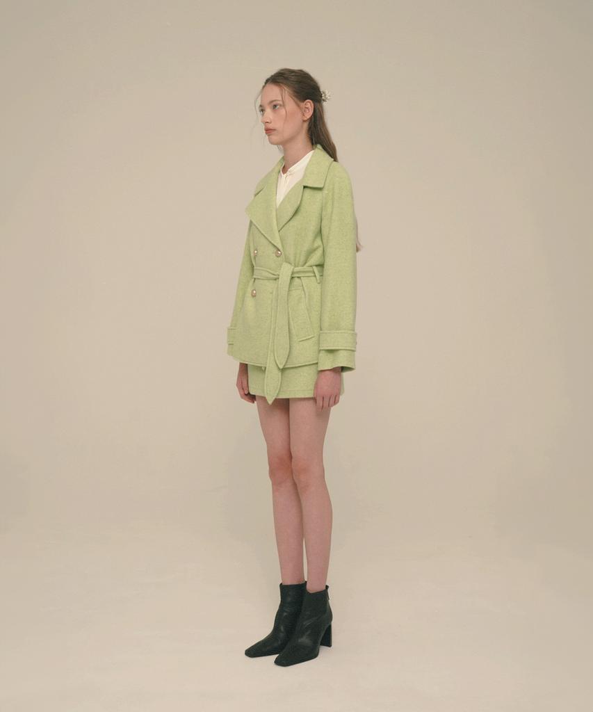 Ice Garden A.508 Herringbone Wool Blended Pea-Coat