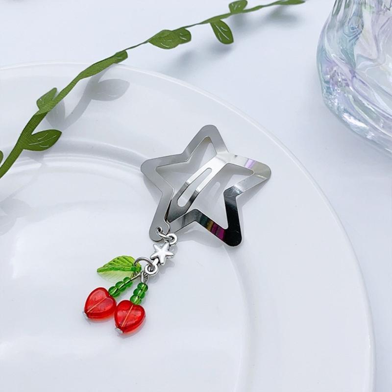 Star Pearl Hair Slides Y2k Style Bangs Hairclip Vintage Fringe Chain Hair Accessory Versatile Cherry Hairpin Jewelry