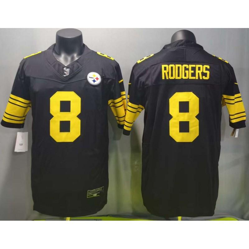 Short Sleeve Football Jersey Pittsburgh Steelers 8 Rodgers Embroidered Black Gold Mens Sports Game Top