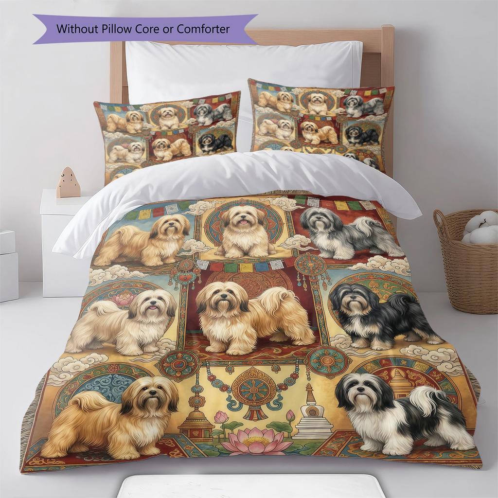 Cute Flower Puppy Pattern Bedding,Quilt Set Quilt Cover Pillowcase Home Birthday Gift (1 * duvet cover + 2 * pillowcase, without core)