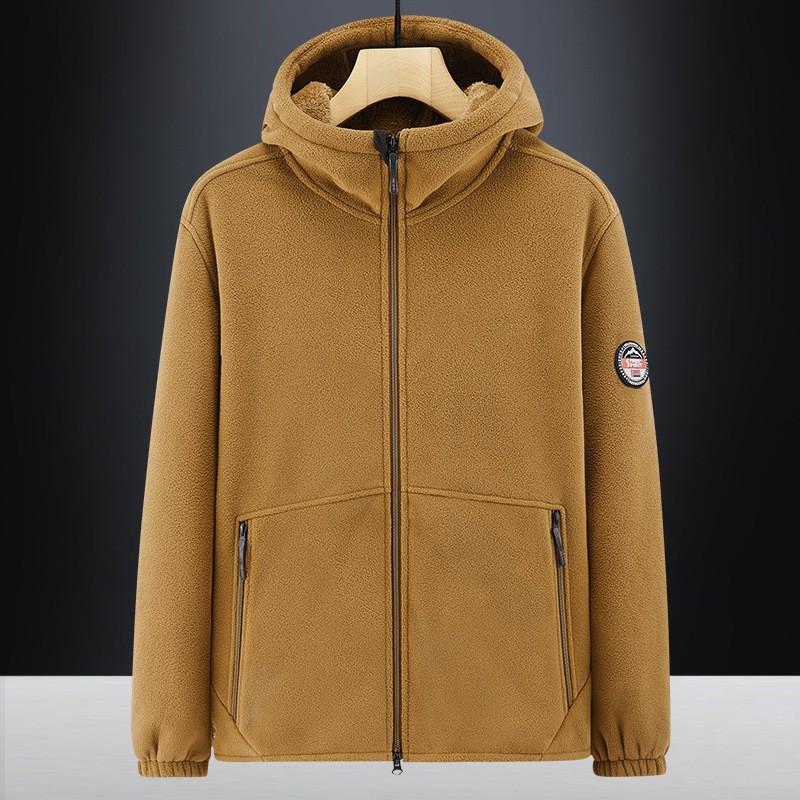 Mens Winter Hooded Fleece Jacket Thick Warm Casual Outerwear Youth Loose Fit