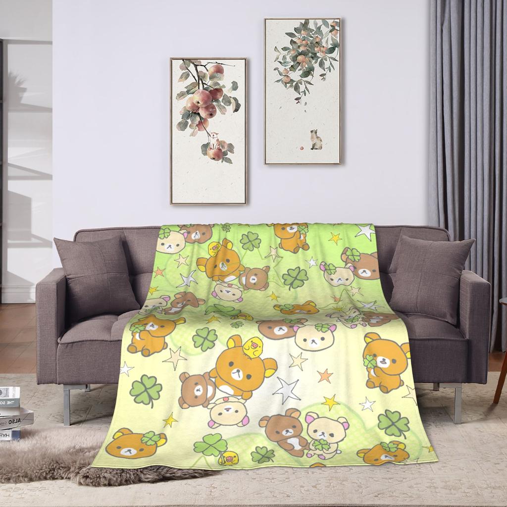 Super Warm BlanketsBoy Girl Picnic Rilakkumas Lucky Four-Leaf Throw Blanket Flannel Bedspread For Outdoor Funny Sofa Bed Cover