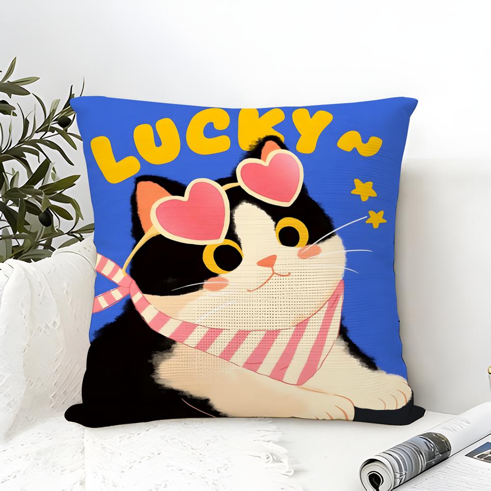 Cute Cartoon Cat Patterns Pillow Case Cotton Linen Fabric Square Zipper Pillowcase Home Decorative Living Room