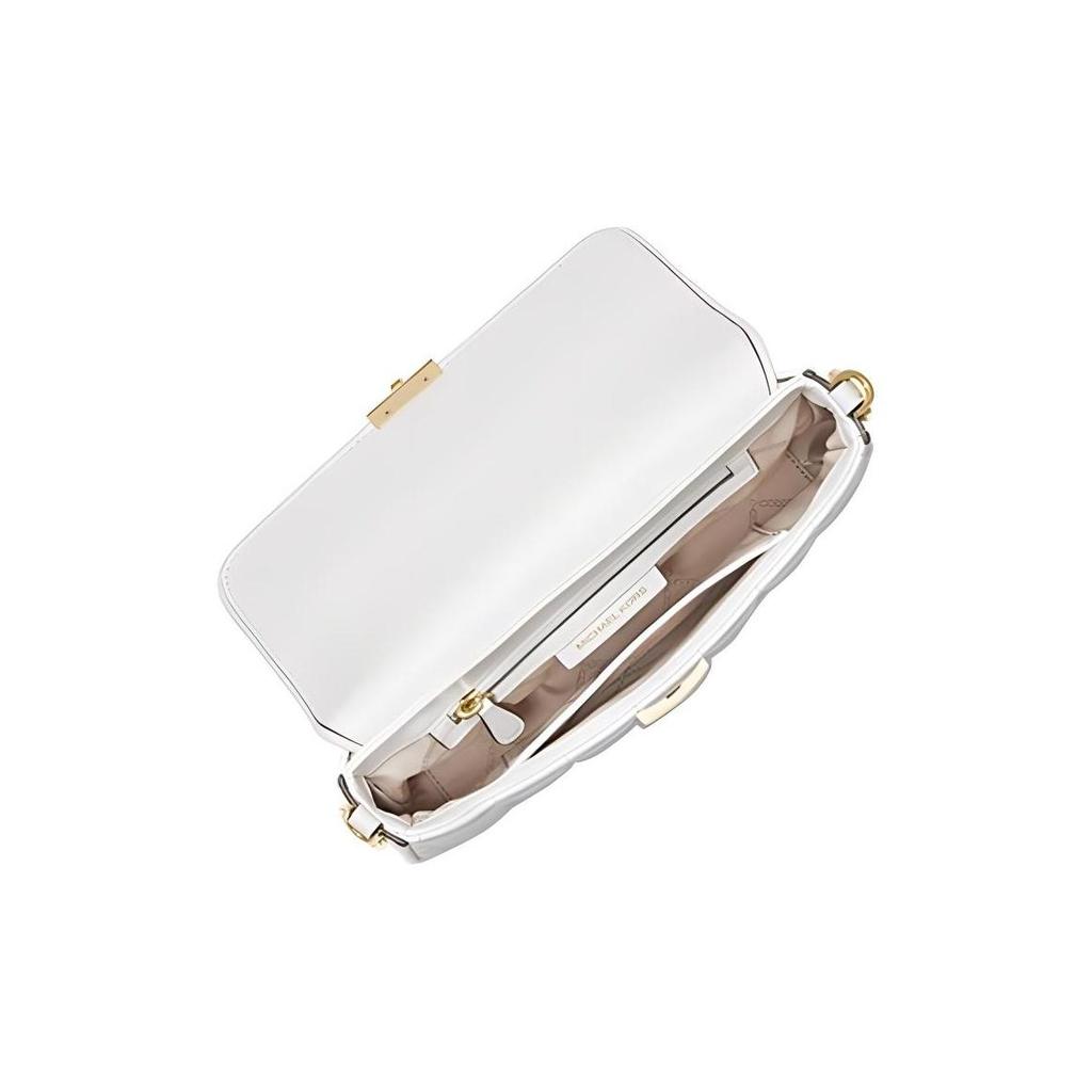Michael Kors MK Bradshaw Monogram Studded Embroidered Flower Flap Leather Shoulder Bag Women Handbags White 30T1G2BL1I-WHITE-COMBO