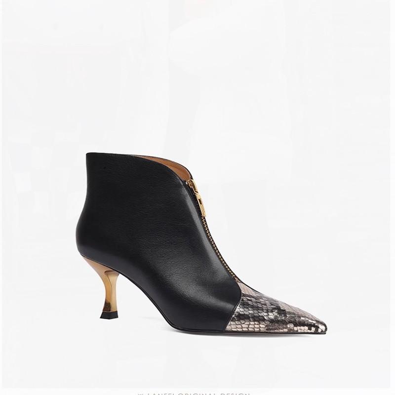 Сексуальные ботильоны с острым носком на тонком каблуке 2024 года, модные однотонные офисные туфли для женщин, брендовые женские ботинки на молнии, женские ботинки Botas De Mujer