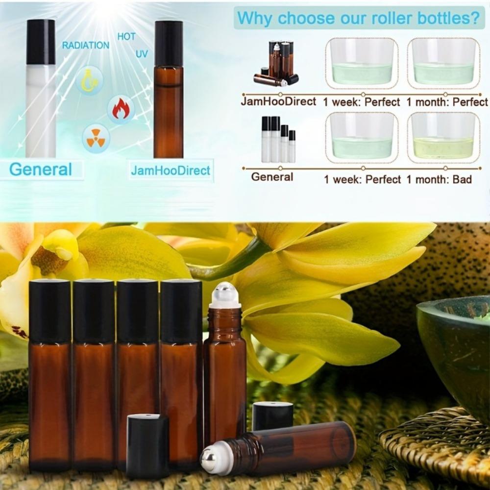 5/10 шт. 10 мл пустые янтарные толстые рулонные стеклянные бутылки с шариком из нержавеющей стали для многоразовых бутылок с эфирным маслом