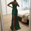 Lady Evening Dress Off Shoulder V Neck Side Slit Floor Length Sequin