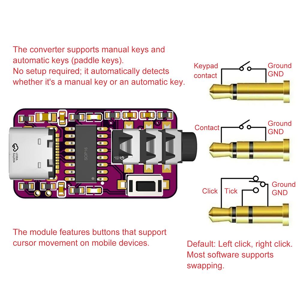 USB-адаптер для тренировки азбуки Морзе, CW-ключ, поддержка мобильных и компьютерных устройств, 3,5-мм штекер, разъемы для CW-ключа, тренажер для кода