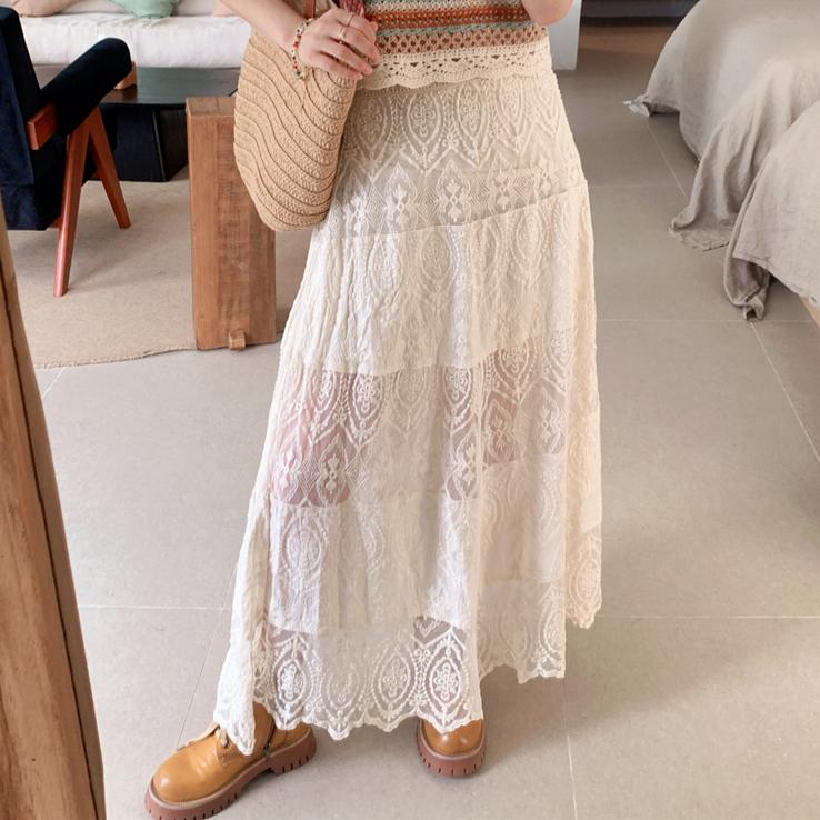 DIMANAF 2025 Новая юбка женская вязаная кружевная длинная праздничная однотонная ажурная сексуальная ажурная летняя стильная свободная базовая юбка