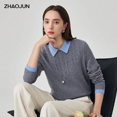 Женский шерстяной свитер Zhaojun с цветовыми блоками, косами и воротником-поло