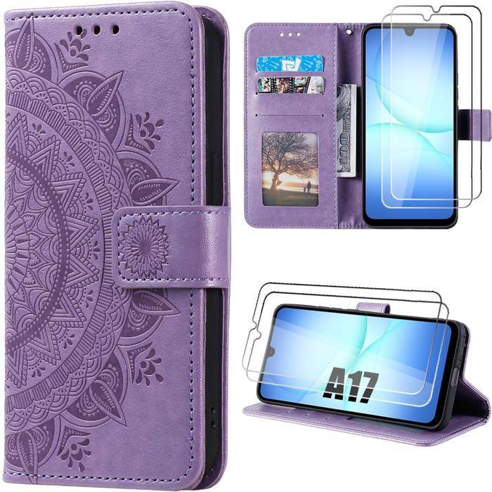 Protective Case - BOOLING - for Samsung Galaxy A17 5G/4G - Synthetic Leather Purple Mandala Pattern - 2 Glass