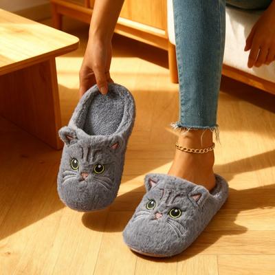 Женские осенне-зимние милые домашние тапочки с мягкой подошвой в виде кошки