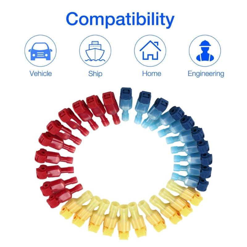 60pcs Electrical T-Tap Connectors with Insulated Male Quick Disconnects for Cord