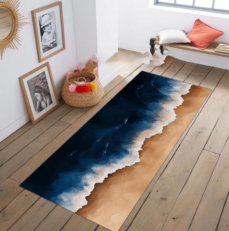 Ковер Ocean Wave Runner Морской Нескользящая Хлопковая Основа Гостиная Спальня Домашний Декор Ковры