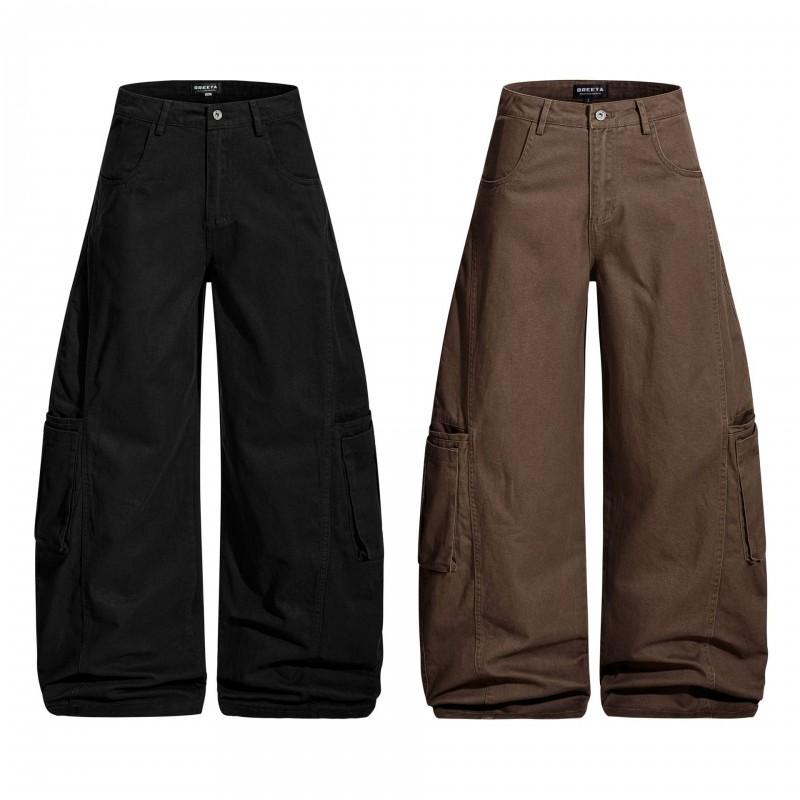 OREETA American Retro Cargo Pants Men Women Loose Wide Leg Casual Trousers