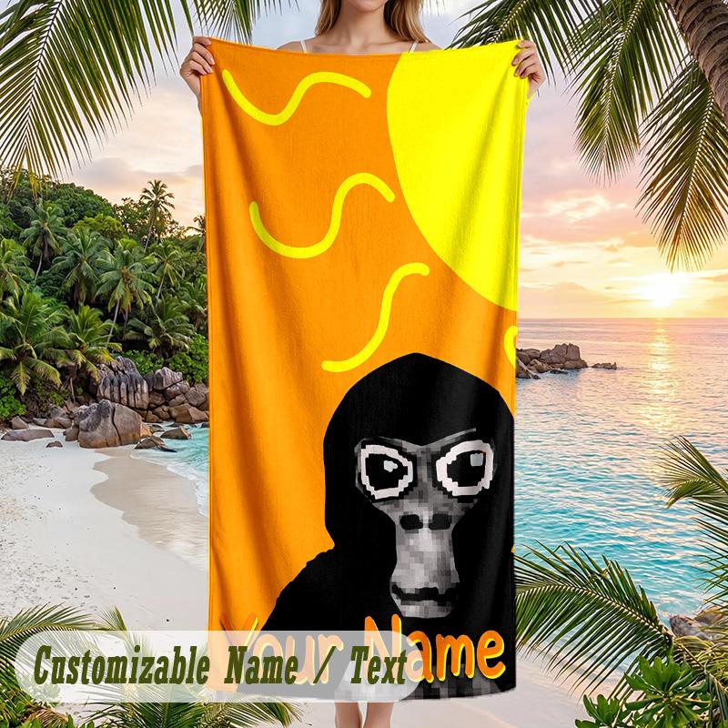 Gorilla Tag cartoon Beach Towel, Personalized Custom Text, Quick Dry Soft Large Towel For Swimming Pool Travel