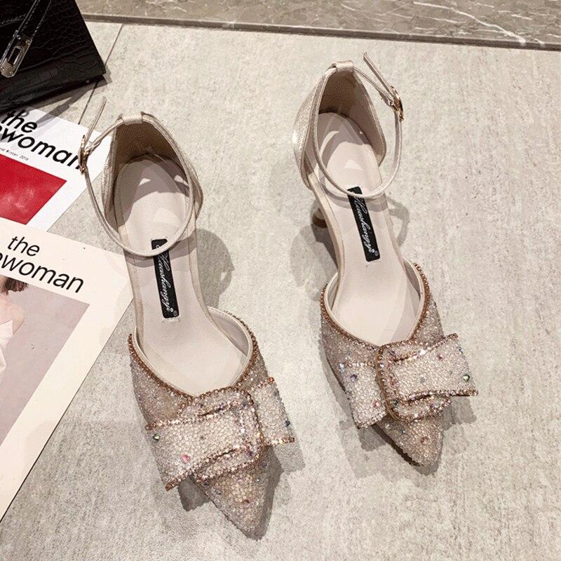 Rimocy модные туфли-лодочки на тонком каблуке с ремешком на щиколотке, женские роскошные модельные туфли со стразами для свадебной вечеринки, женские туфли с острым носком