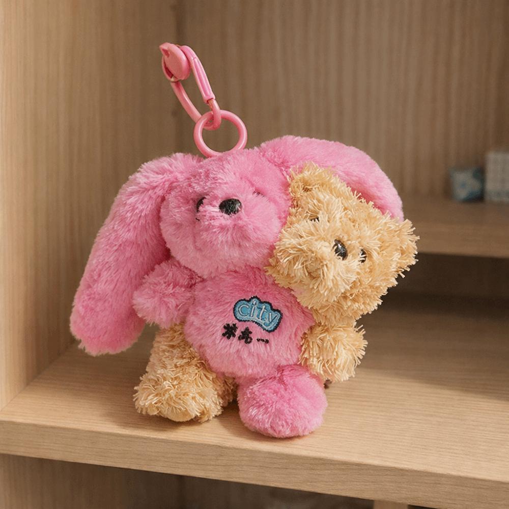 Plush Material Plush Toy Hugging Design Twin Rabbit Bear Cute Plush Keychain Children Gits