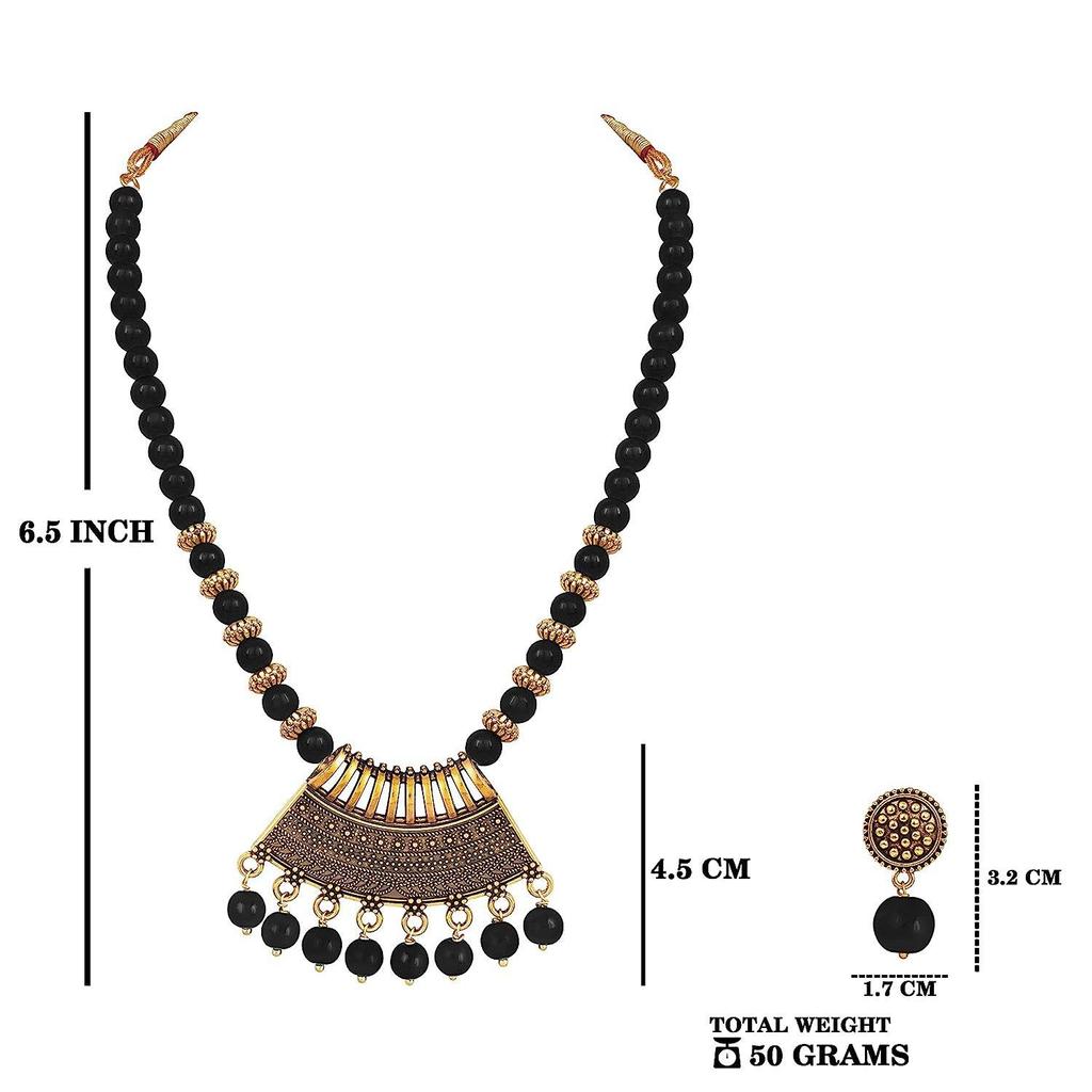 Jewellery for Less Stylish Gold Plated Antique Semi-Circle Pendant Beaded Tribal Necklace
