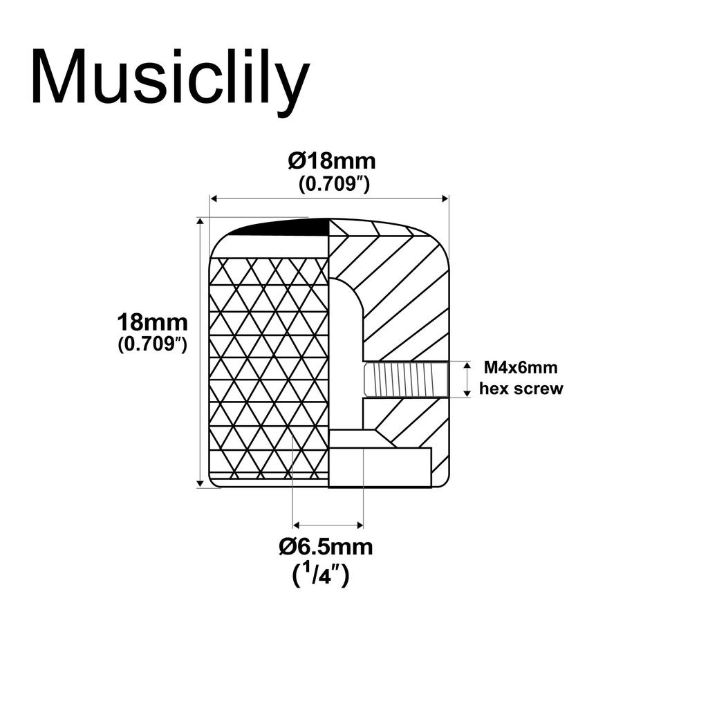 Musiclily Pro Стальные Купола с Перламутром Универсальные для Электрогитар/Бас-гитар Хромированные с Боковой Резьбой для Ручек 1/4", (Набор 2)