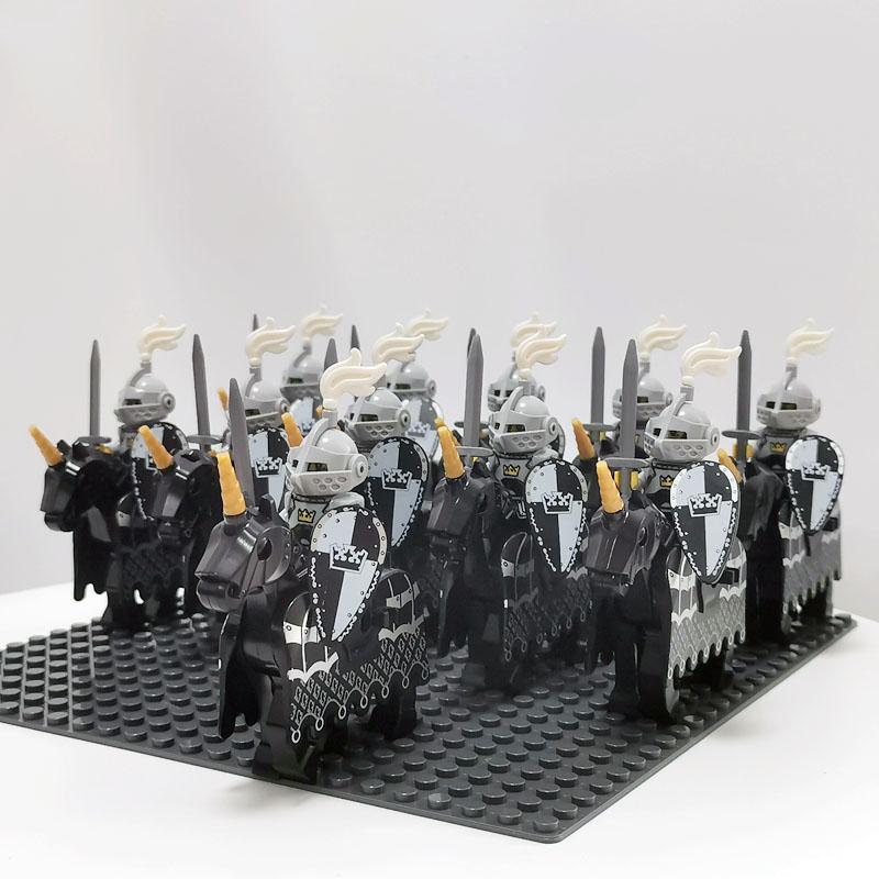 Medieval Knights Castle Cavalry Rohan Soldiers Guard Army Lotr Cavalier With Weapon Armor Helmet Shield and Horse Figure Blocks