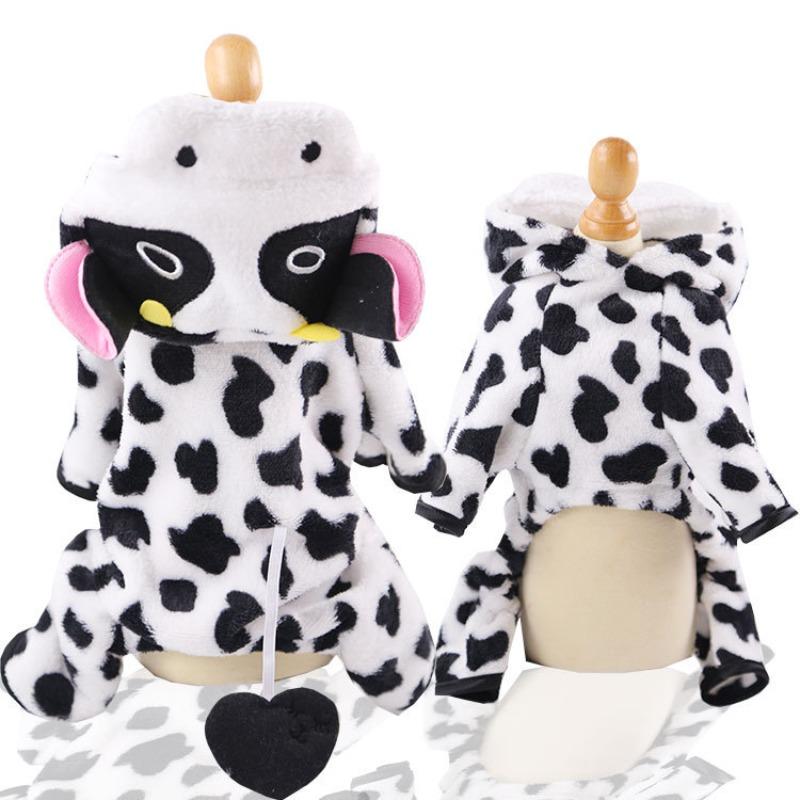 Autumn and Winter Dog Coral Fleece Cat Clothes, Pet Clothes, Cow Cat Transformed Into Cartoon Medium-sized Dog Supplies