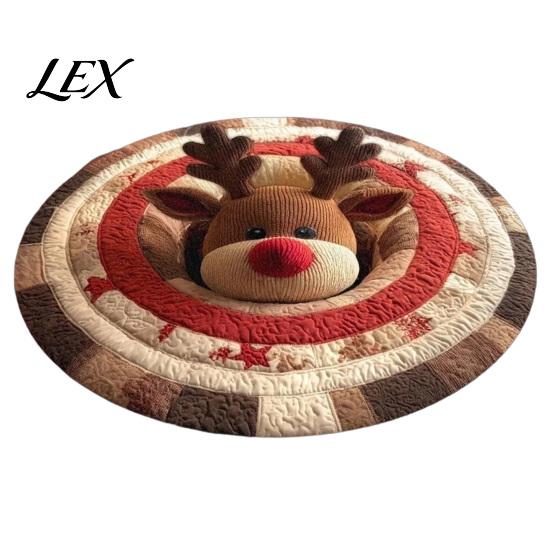Anti Slip Nursery Carpet 3D Illusion Christmas Rug, Round Xmas Tree Area 24" 47" Cozy Room Decor Santa Claus Snowman Floor Mat for Living Bedroom