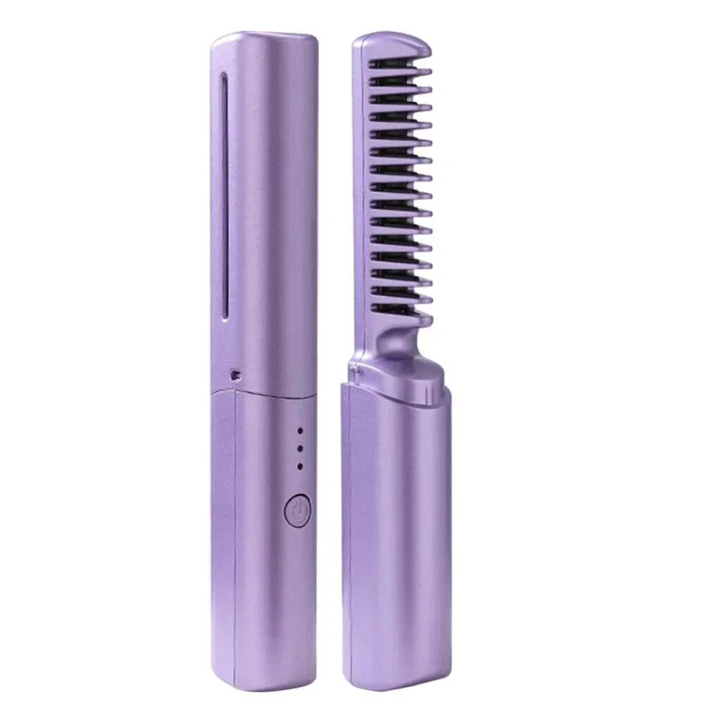 2 In 1 Lazy Straightener Hair Hot Comb Portable Mini USB Rechargeable Hair Straightener Fast Heating Hair Styling Tools