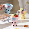 Flowers High Foot Ice Cream Cup with Handle Ceramic Cup Dessert Cup Girls Cup Creative Ice Cream Juice Mug