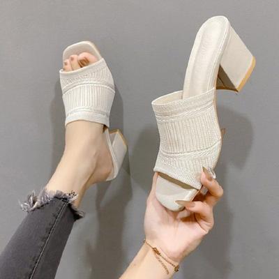 Модные женские сандалии на толстом каблуке, весна/лето 2025, с квадратным носком и открытым носком, повседневные большие крутые шлепанцы